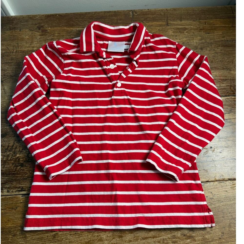 Little English Red and white striped long sleeve polo size 6